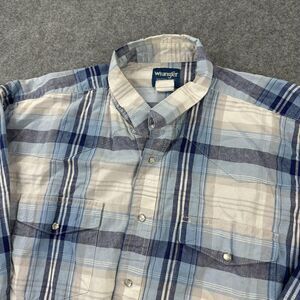 Wrangler Western Shirt Mens 3XL Blue Plaid Pearl Snap Front Long Sleeve Casual